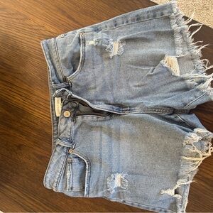 Distressed Blue Jean Shorts with Raw Hem